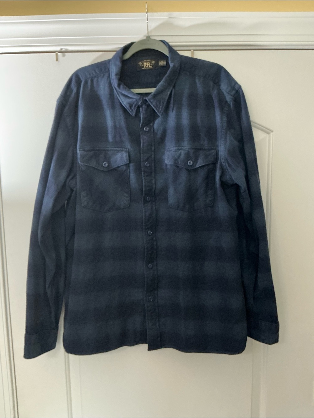 Size XXL - RRL Ralph Lauren Blue Black Plaid Cotton Flannel Shirt